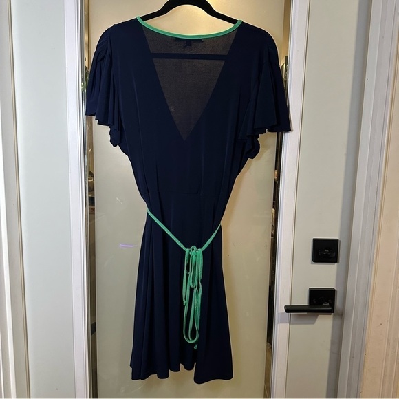 NIK AND NASH Size XL Faux Wrap Navy and Green Tie Dress - Picture 4 of 5